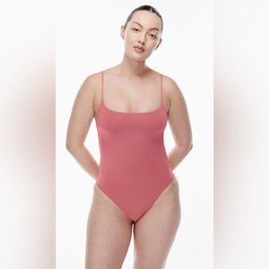 Babaton Contour Bodysuit | Mauve Pink | Stretch Ribbed | Size Small